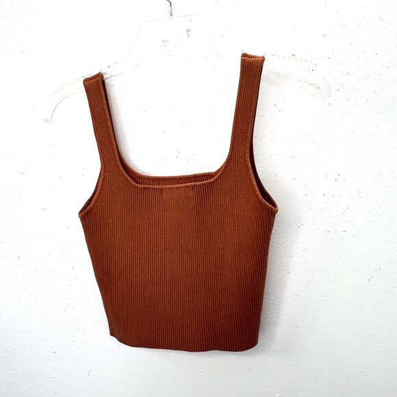 Forever 21 Cropped Tank Ribbed Caramel Brown M Stretchy Layering Ribbed - Picture 3 of 4
